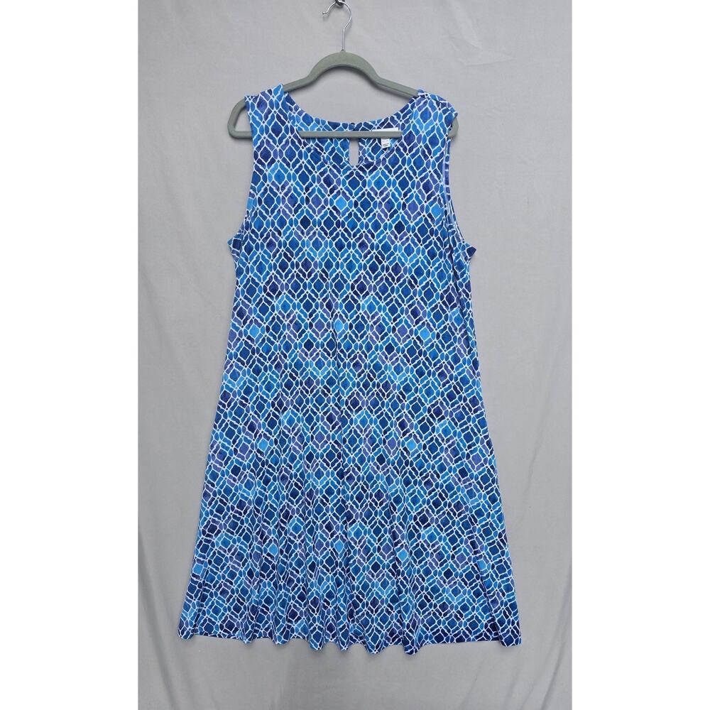 Susan Graver Tank Dress Liquid Knit Womens XL Blue Geometric Sleeveless Swing